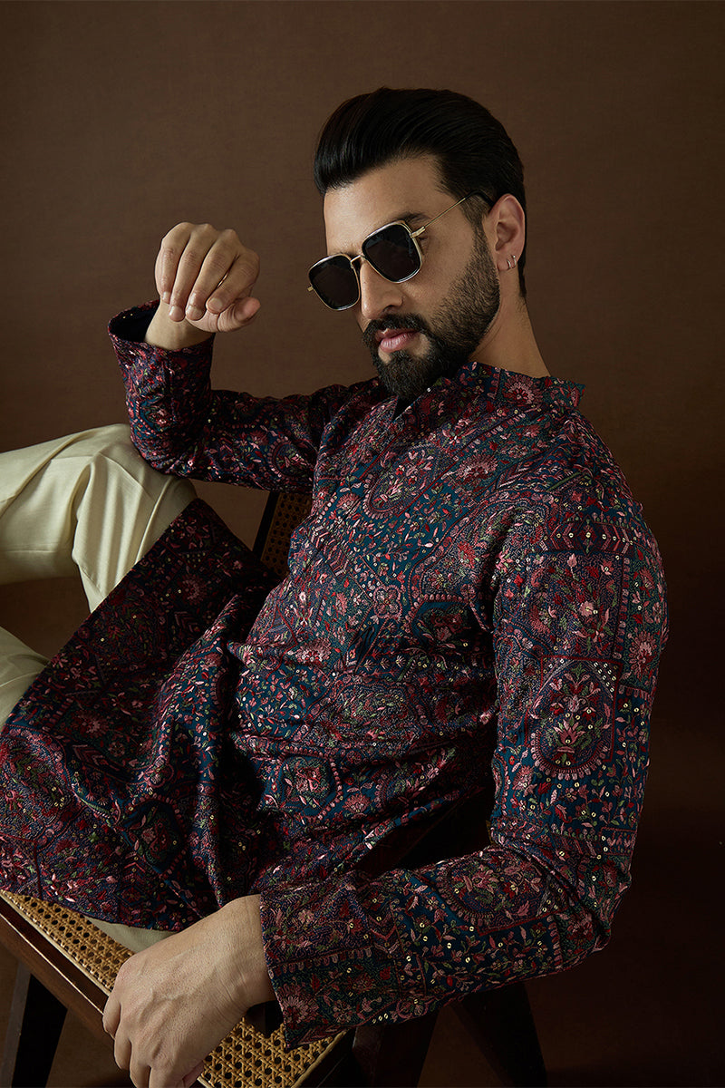 Blue Georgette Solid Embroidered Kurta With Trouser MKSET1872