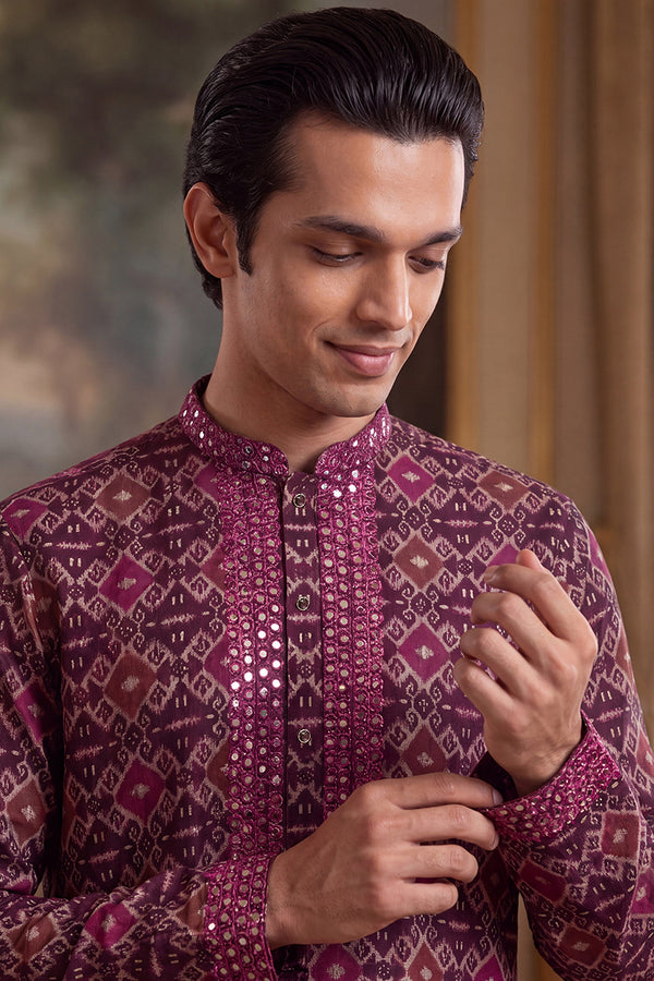 Purple Silk Blend Ethnic Motifs Ikat Printed Kurta MKU1895