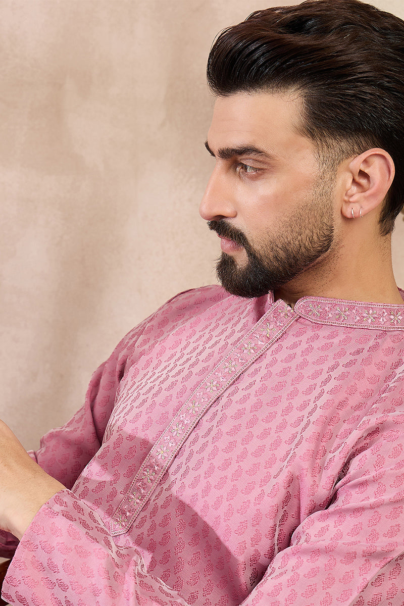 Pink Silk Blend Solid Woven Design Straight Kurta MKU1898
