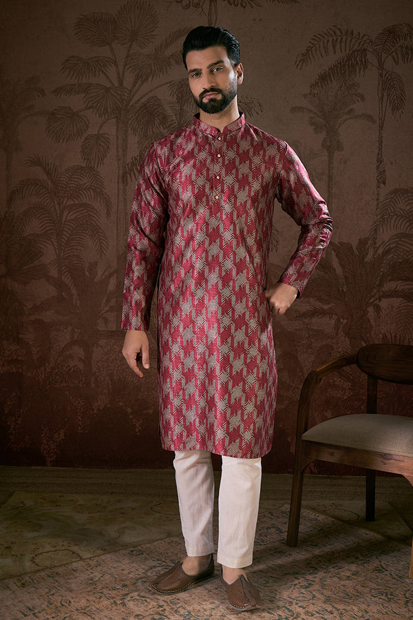 Maroon Silk Blend Chevron Printed Straight Kurta MKU1904