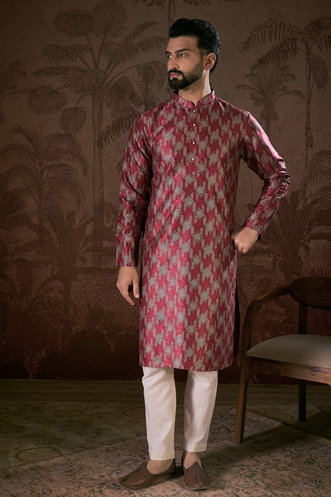 Maroon Silk Blend Chevron Printed Straight Kurta MKU1904