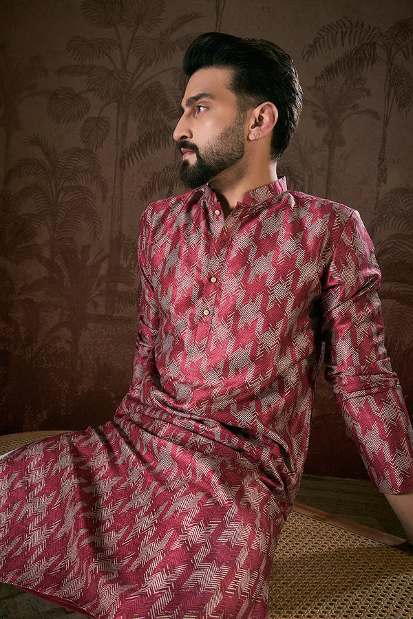 Maroon Silk Blend Chevron Printed Straight Kurta MKU1904