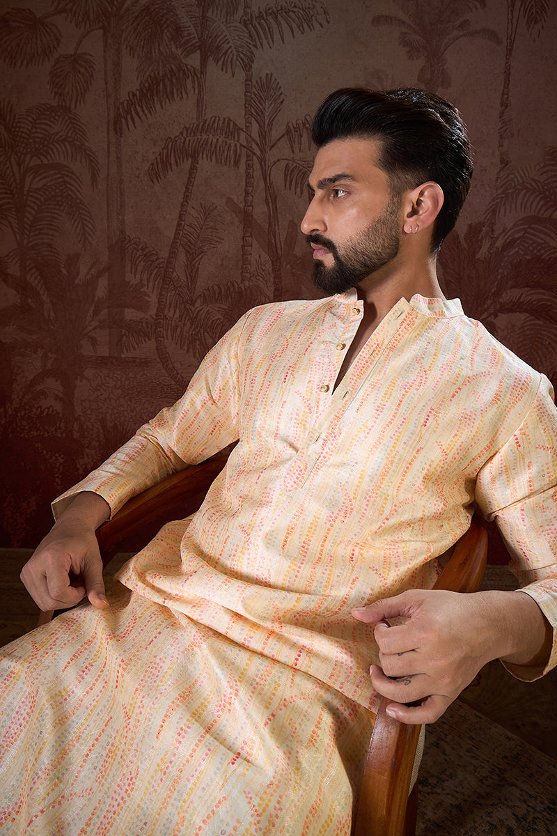 Cream Silk Blend Abstract Printed Straight Kurta MKU1907