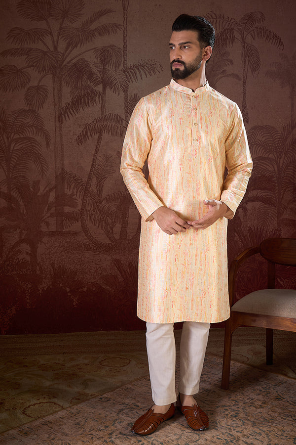 Cream Silk Blend Abstract Printed Straight Kurta MKU1907