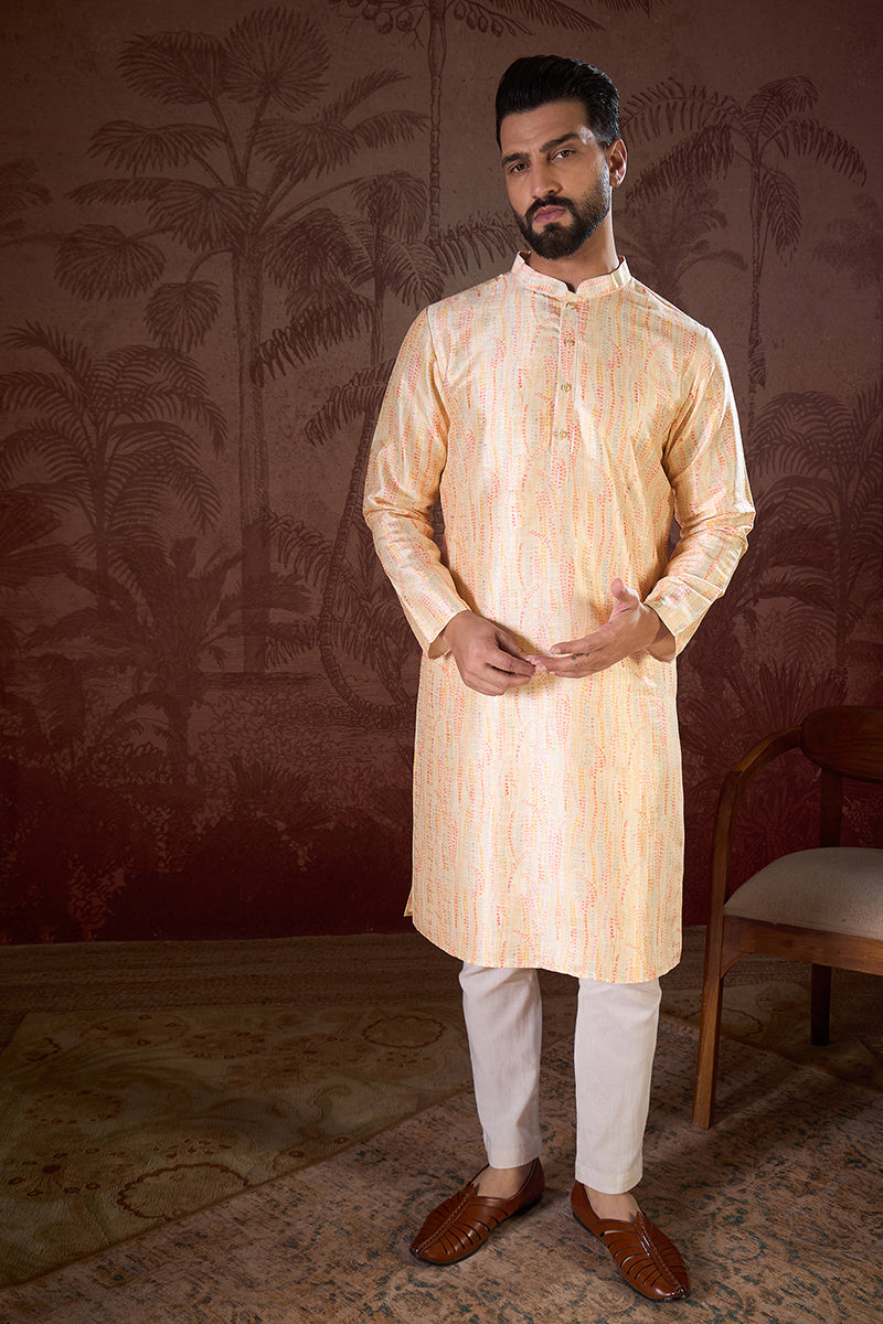 Cream Silk Blend Abstract Printed Straight Kurta MKU1907