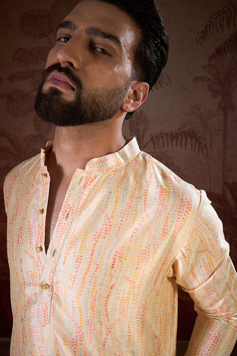 Cream Silk Blend Abstract Printed Straight Kurta MKU1907