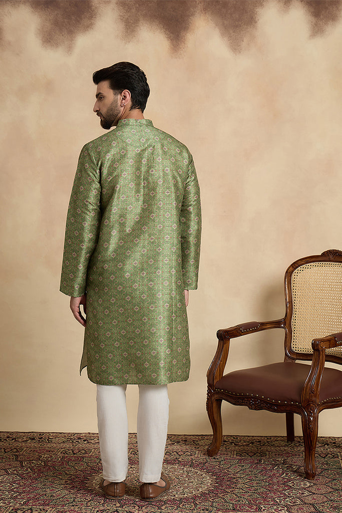 Green Silk Blend Printed Straight Kurta MKU1910