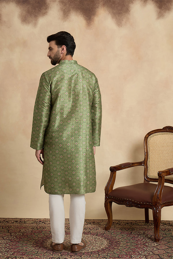 Green Silk Blend Printed Straight Kurta MKU1910