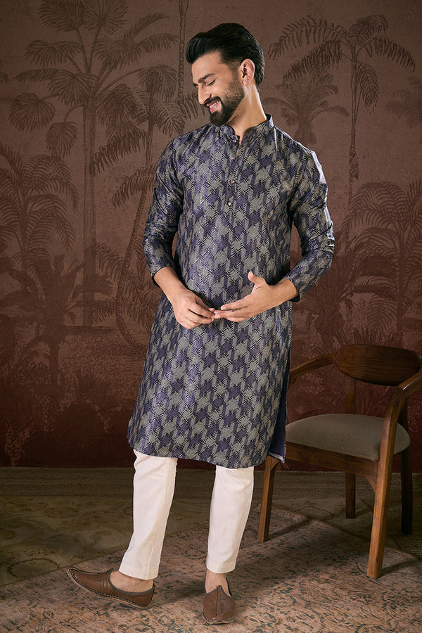 Violet Silk Blend Chevron Printed Straight Kurta MKU1917