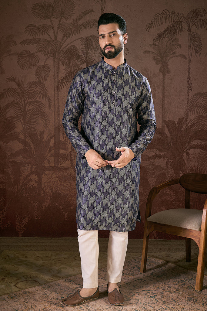 Violet Silk Blend Chevron Printed Straight Kurta MKU1917