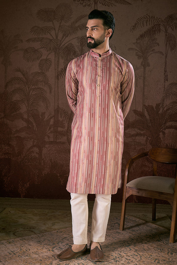 Mauve Silk Blend Floral Printed Straight Kurta MKU1919