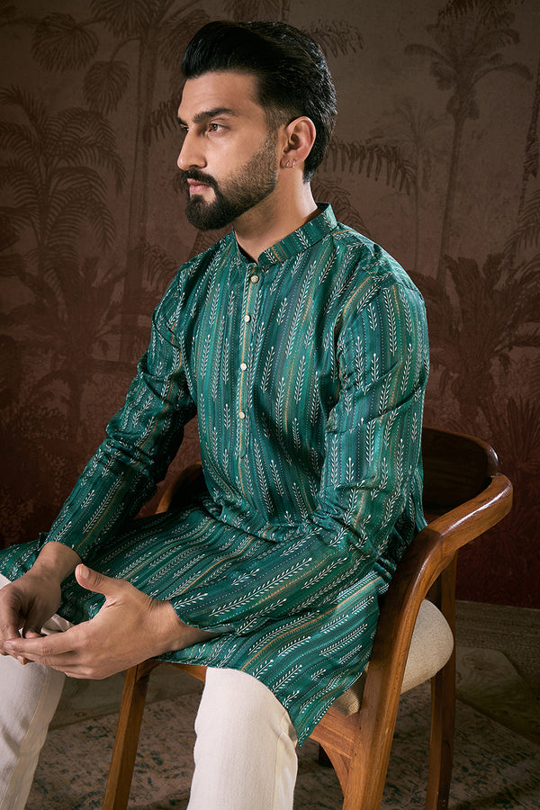 Turquoise Blue Silk Blend Floral Printed Straight Kurta MKU1921