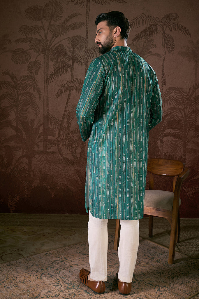 Turquoise Blue Silk Blend Floral Printed Straight Kurta MKU1921