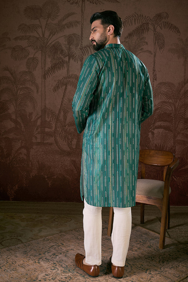 Turquoise Blue Silk Blend Floral Printed Straight Kurta MKU1921