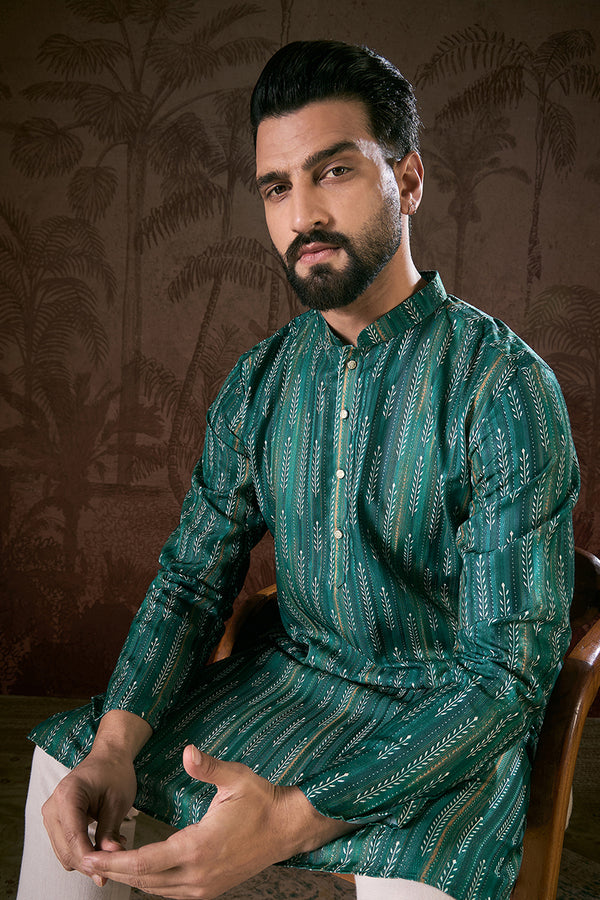 Turquoise Blue Silk Blend Floral Printed Straight Kurta MKU1921