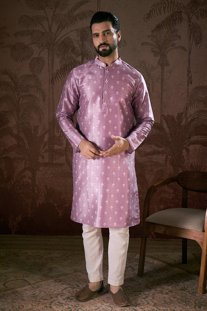 Lavender Silk Blend Floral Printed Straight Kurta MKU1922
