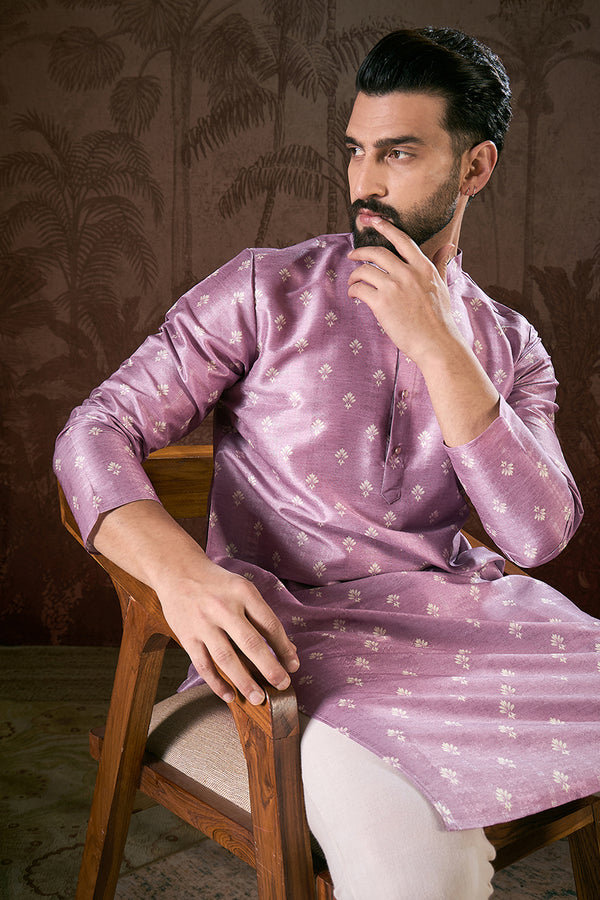 Lavender Silk Blend Floral Printed Straight Kurta MKU1922