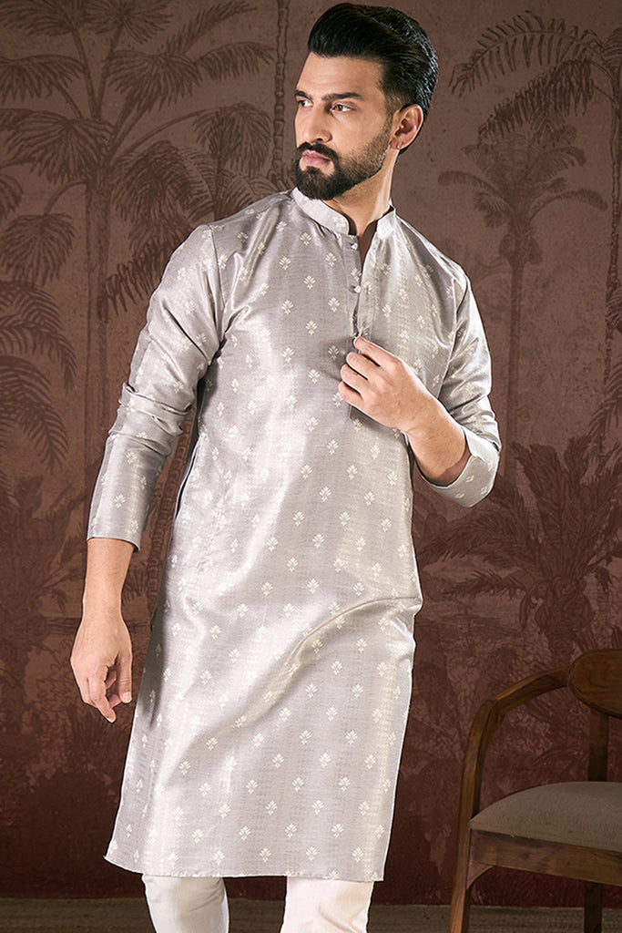 Grey Silk Blend Floral Printed Straight Kurta MKU1923