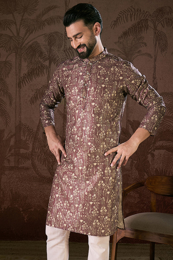 Mauve Silk Blend Floral Printed Straight Kurta MKU1932