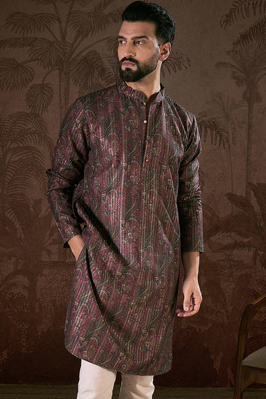 Purple Silk Blend Ethnic Motifs Printed Straight Kurta MKU1941