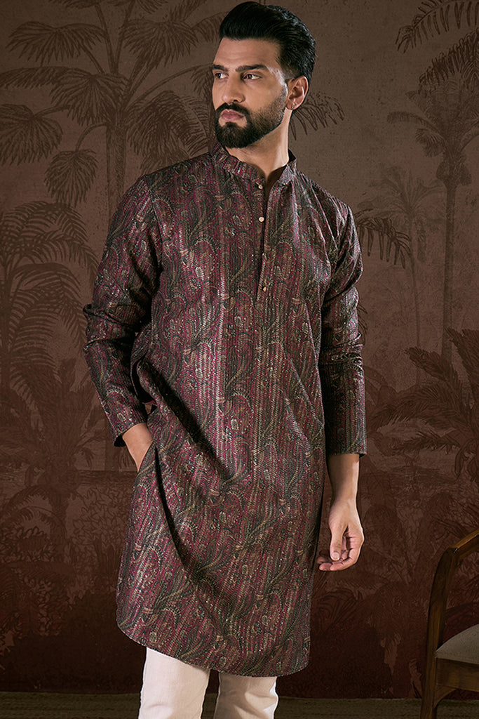 Purple Silk Blend Ethnic Motifs Printed Straight Kurta MKU1941
