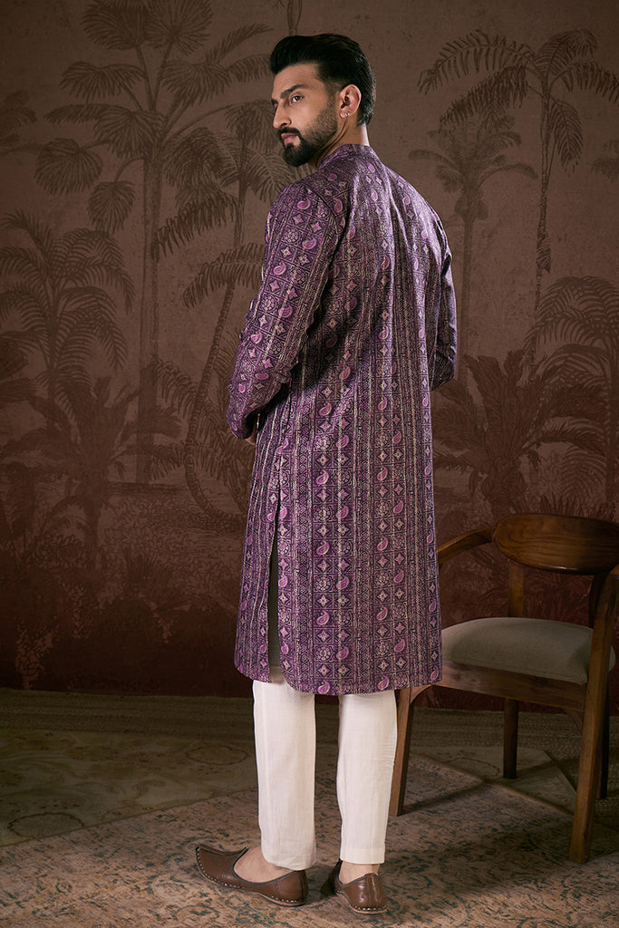 Purple Silk Blend Ethnic Motifs Printed Straight Kurta MKU1950
