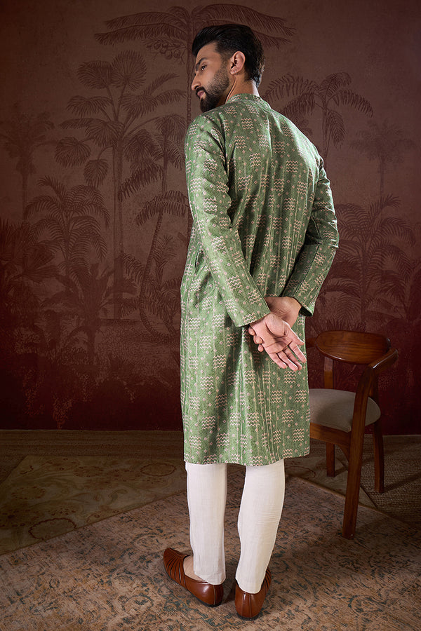 Green Silk Blend Ethnic Motifs Printed Straight Kurta MKU1951