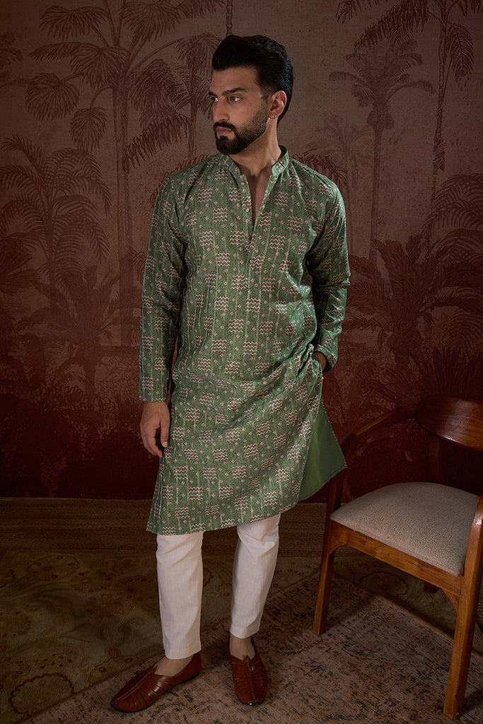 Green Silk Blend Ethnic Motifs Printed Straight Kurta MKU1951