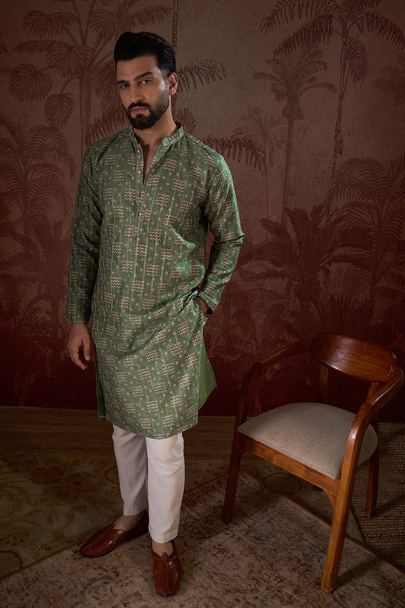 Green Silk Blend Ethnic Motifs Printed Straight Kurta MKU1951