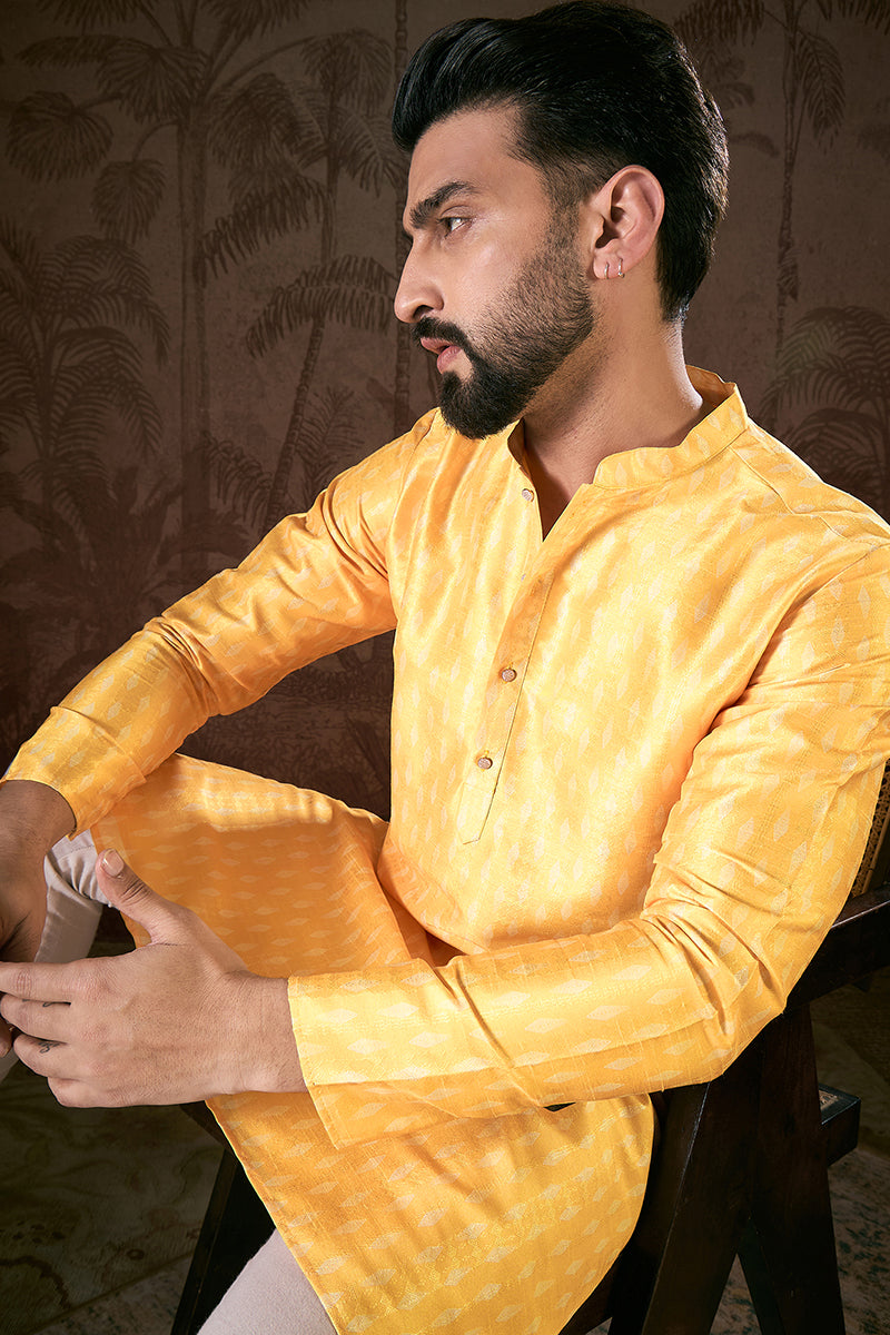Yellow Silk Blend Ethnic Motifs Printed Straight Kurta MKU1952