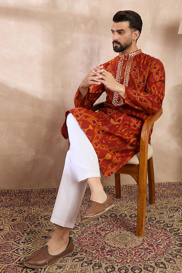 Orange Silk Blend Chevron Printed Straight Kurta MKU1964
