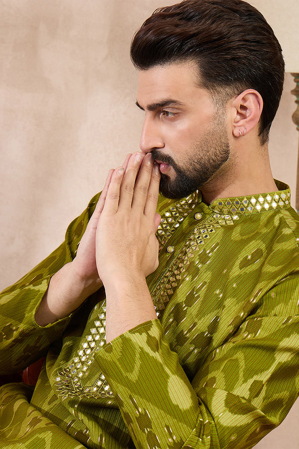 Green Viscose Rayon Chevron Printed Straight Kurta MKU1965