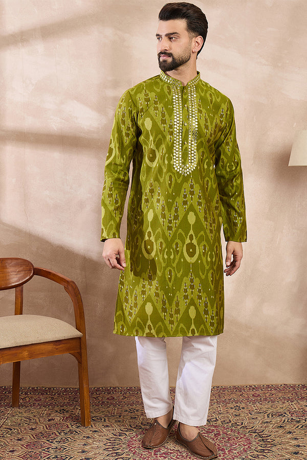 Green Viscose Rayon Chevron Printed Straight Kurta MKU1965