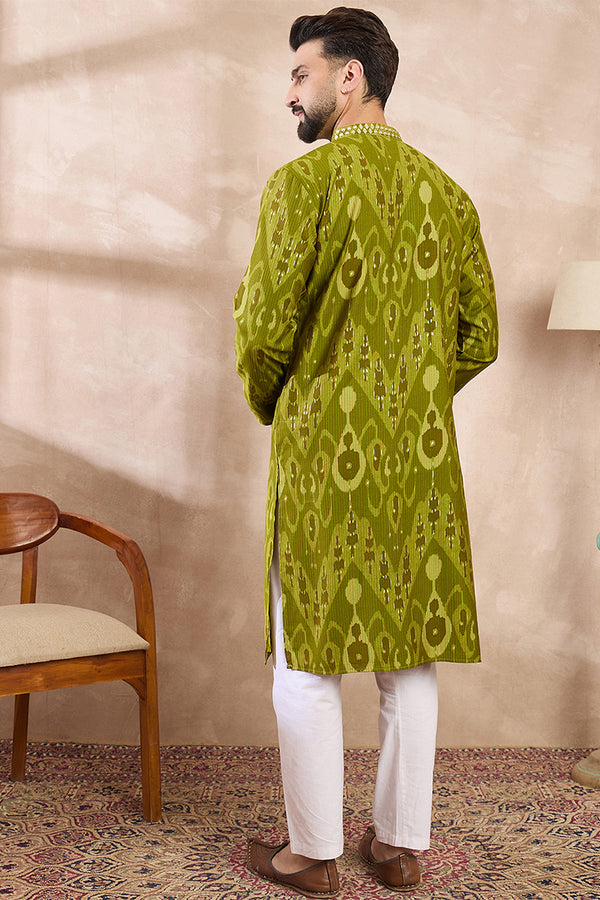 Green Viscose Rayon Chevron Printed Straight Kurta MKU1965