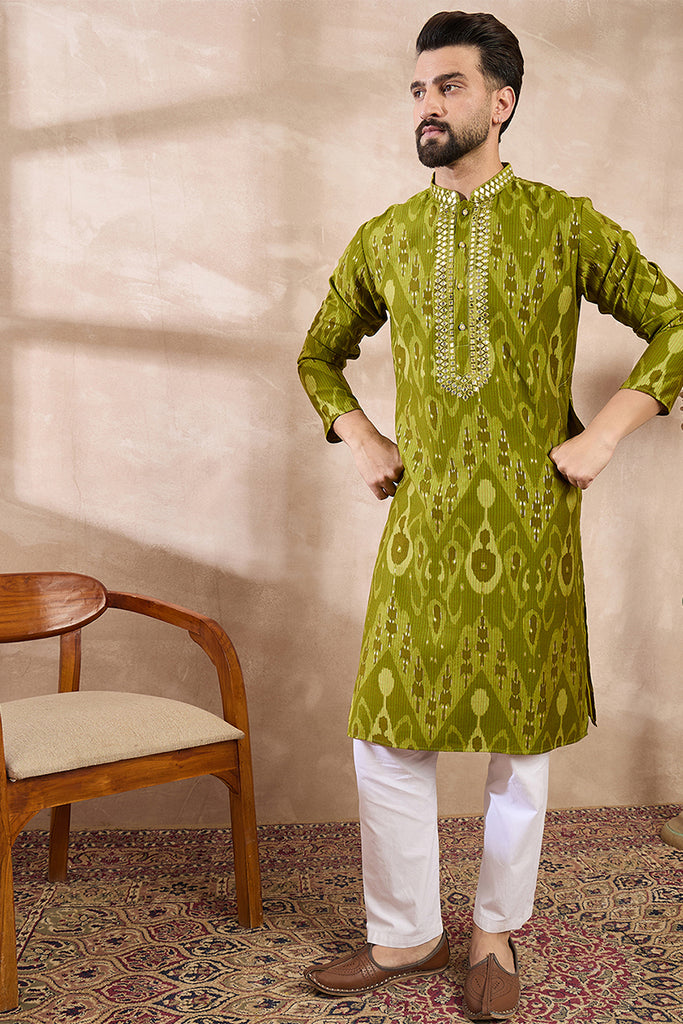 Green Viscose Rayon Chevron Printed Straight Kurta MKU1965