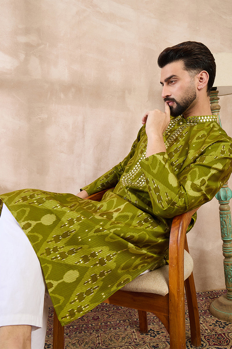 Green Viscose Rayon Chevron Printed Straight Kurta MKU1965