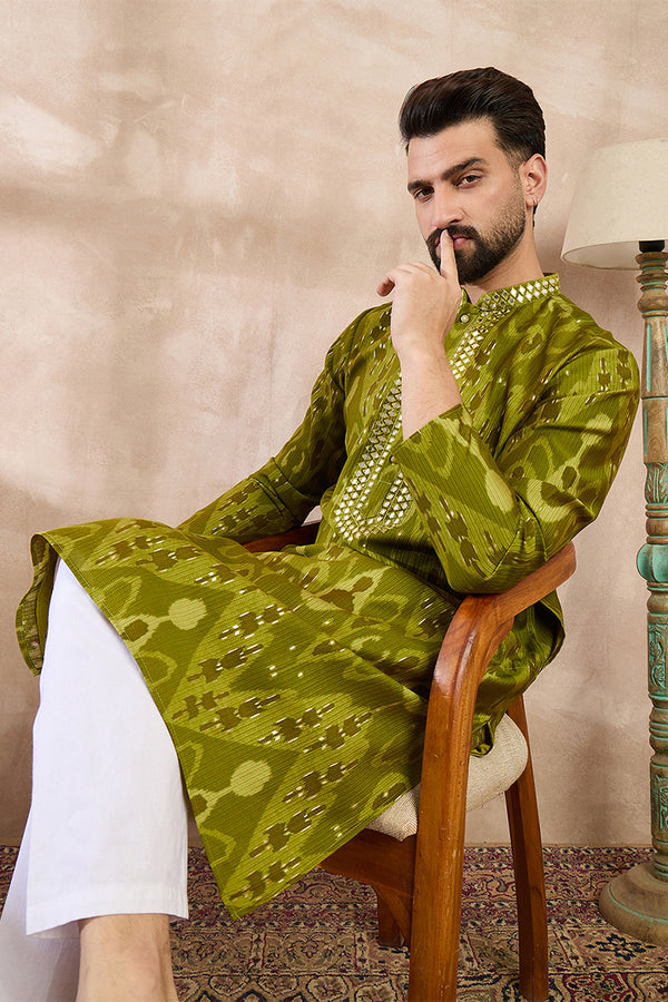 Green Viscose Rayon Chevron Printed Straight Kurta MKU1965