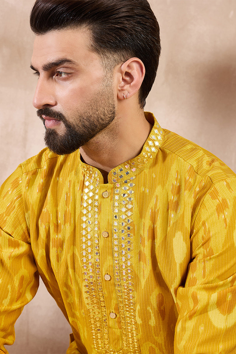 Yellow Viscose Rayon Chevron Printed Straight Kurta MKU1966