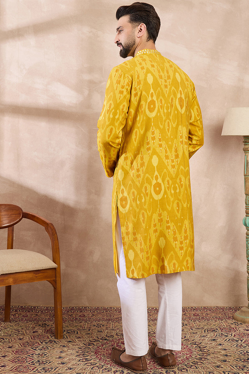 Yellow Viscose Rayon Chevron Printed Straight Kurta MKU1966