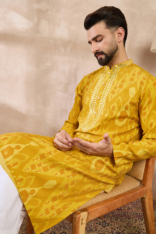 Yellow Viscose Rayon Chevron Printed Straight Kurta MKU1966