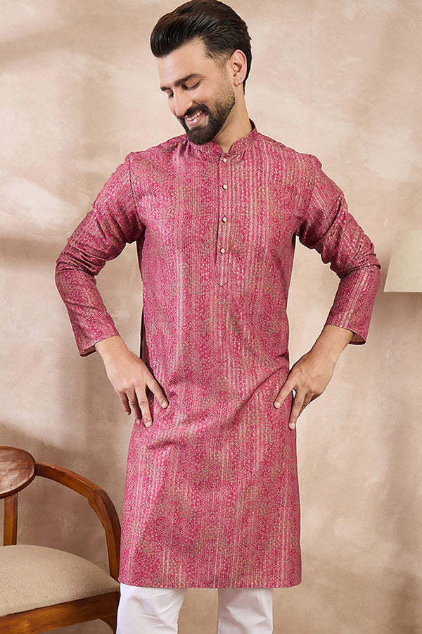 Pink Silk Blend Floral Printed Straight Kurta MKU1969