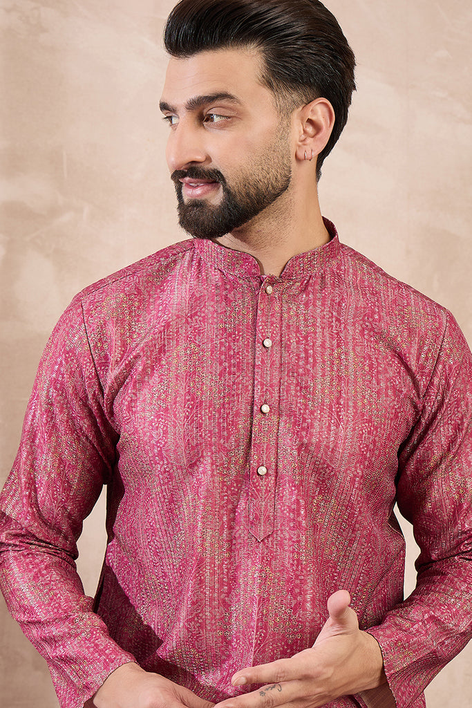 Pink Silk Blend Floral Printed Straight Kurta MKU1969