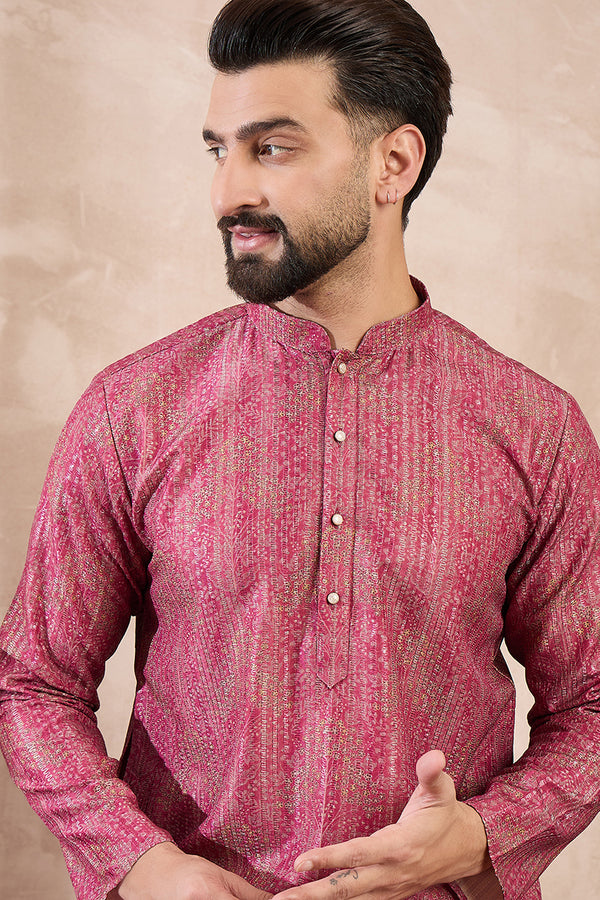 Pink Silk Blend Floral Printed Straight Kurta MKU1969