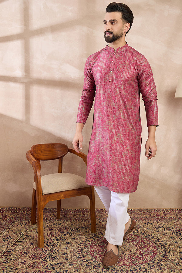 Pink Silk Blend Floral Printed Straight Kurta MKU1969