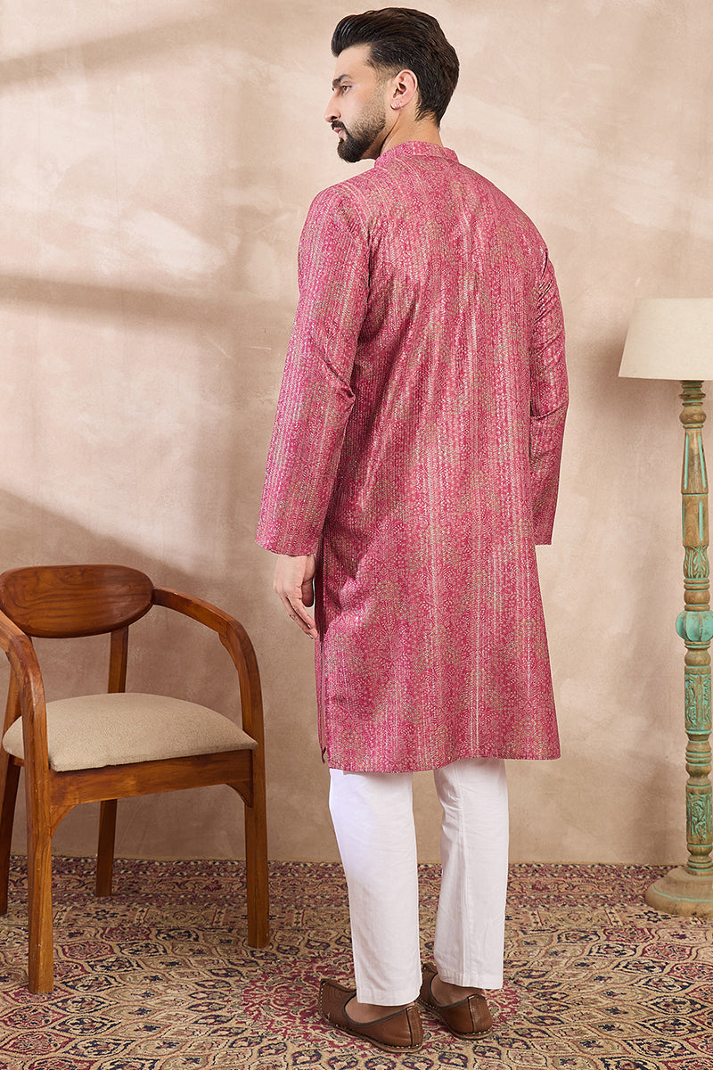 Pink Silk Blend Floral Printed Straight Kurta MKU1969
