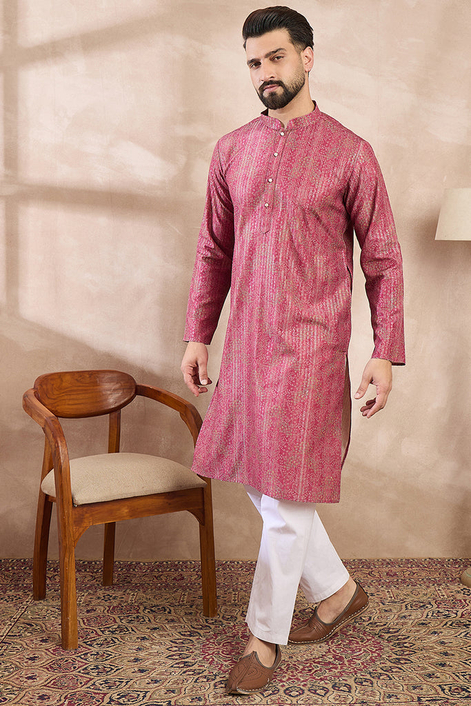 Pink Silk Blend Floral Printed Straight Kurta MKU1969