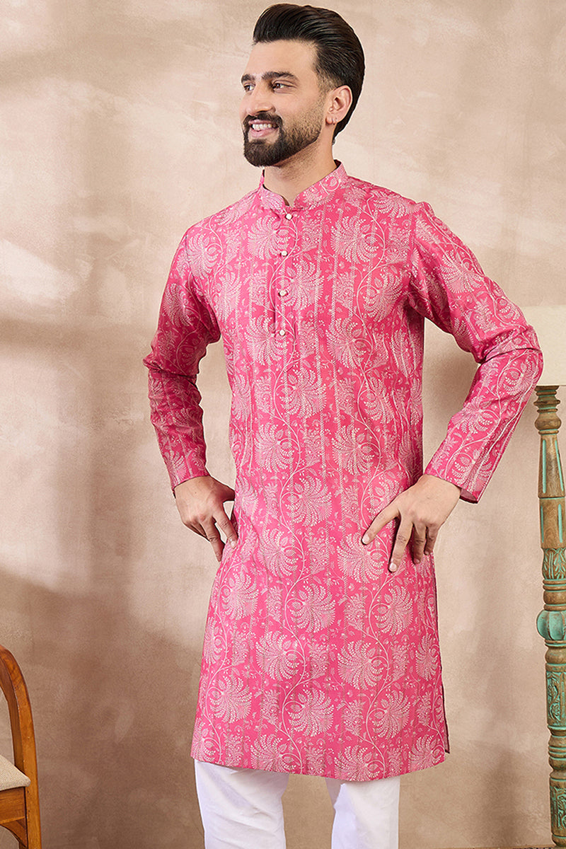Pink Silk Blend Floral Printed Straight Kurta MKU1972