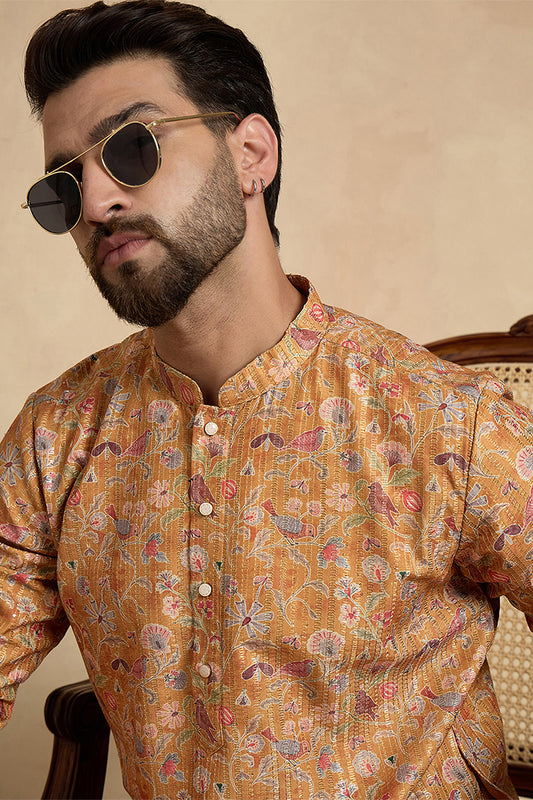 Mustard Silk Blend Printed Straight Kurta MKU1976