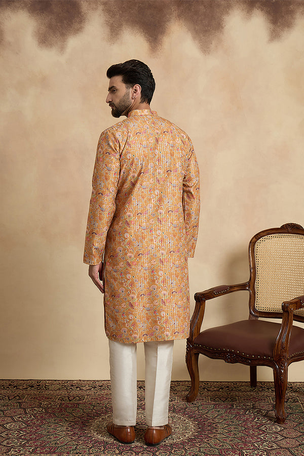 Mustard Silk Blend Printed Straight Kurta MKU1976