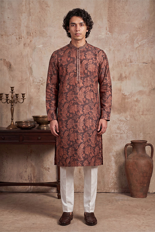 Grey Modal Floral Printed Calf Length Straight Regular Kurta MKU1980